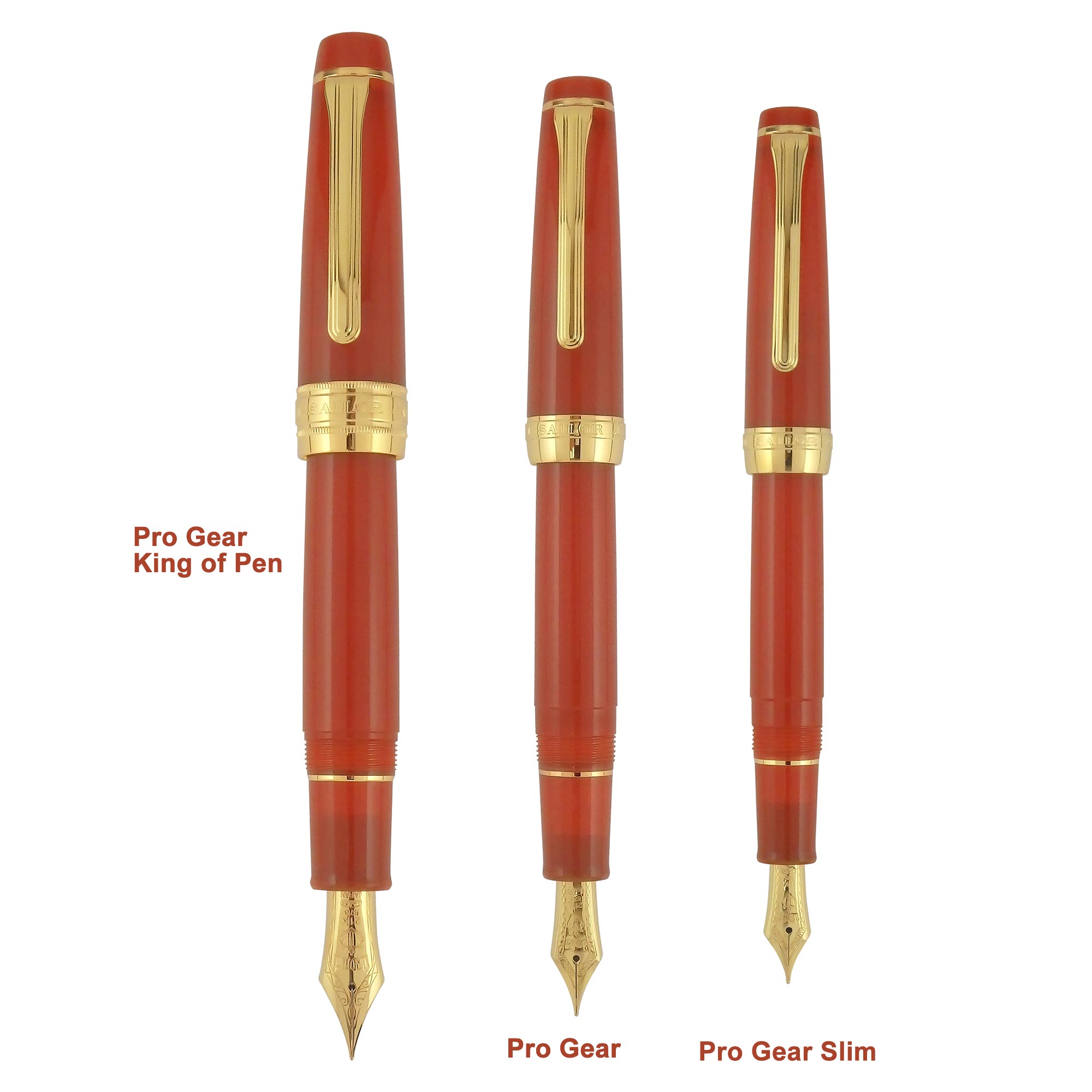 14kt Gold Broad Point Sailor Pro Gear Slim Fountain Pen in Fire Red Orange