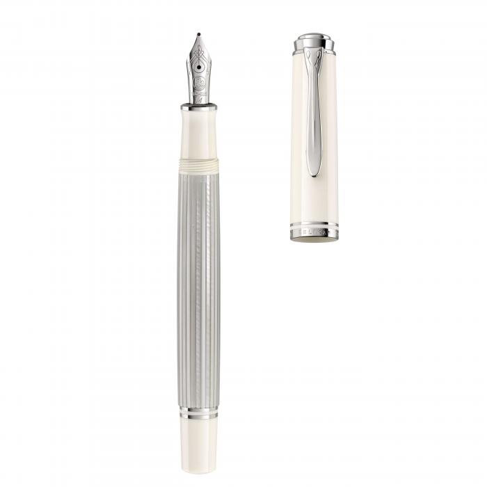 Pelikan-m405-SIlver-White-uncapped-1-nibsmith