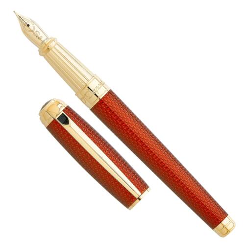 ST-Dupont-Firehead-Guilloche-Amber-fountain-pen-410113L-uncapped-nibsmith