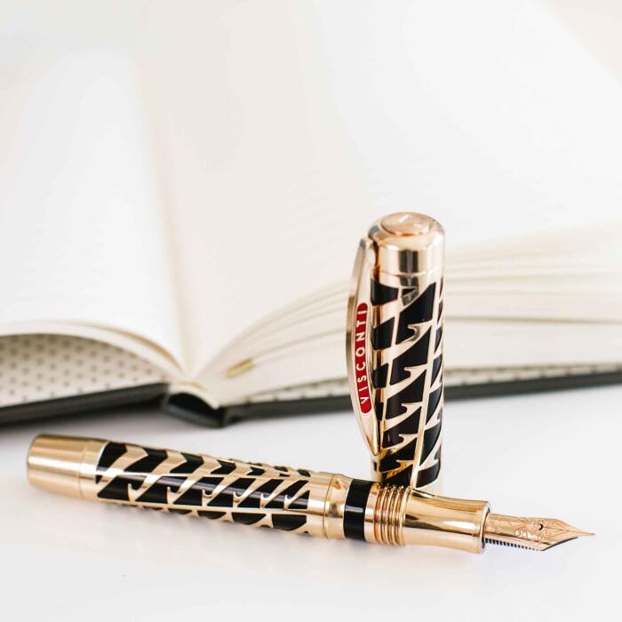 visconti-watermark-gilded-rose-fountain-pen-uncapped-nibsmith-2