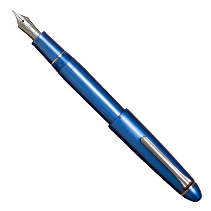 Sailor-1911-Large-Ringless-Simply-Metallic-fountain-pen-Simply-Blue-posted-nibsmith