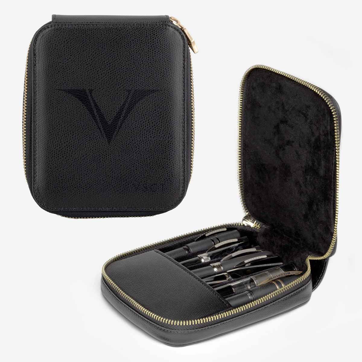 Visconti 6 Pen Case, Leather, Rigid, Zip, Black, KL09-01 - Iguana Sell