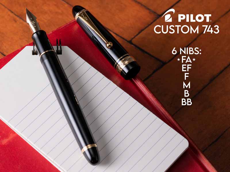 Pilot-Custom-743-Black-fountain-pen-uncapped-fa-nib-nibsmith-800x600