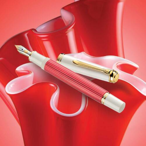 Pelikan-m600-Red-White-fountain-pen-uncapped-nibsmith