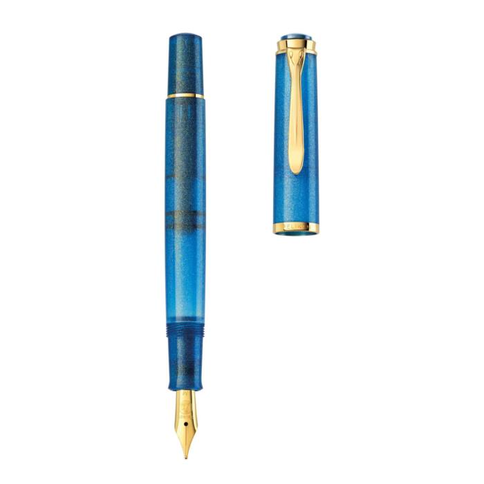 Pelikan-M200-Golden-Lapis-foutnain-pen-uncapped-nibsmith