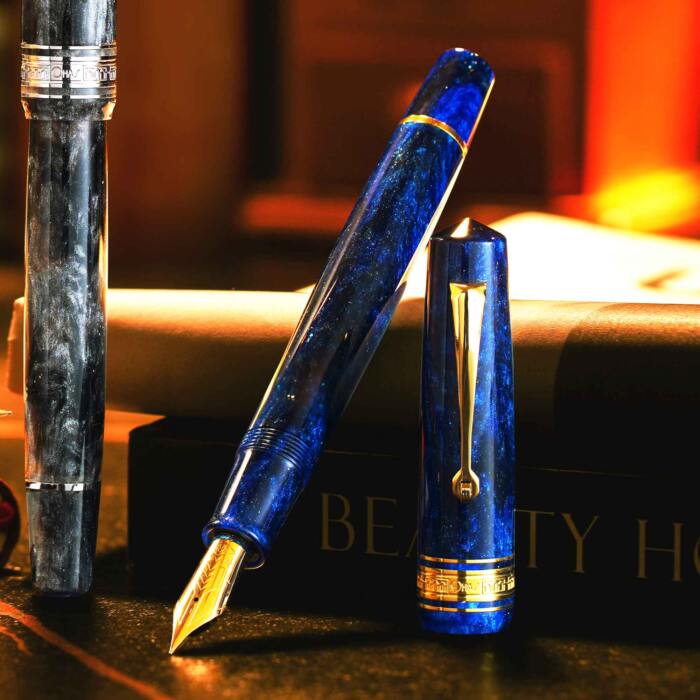 Omas-Bologna-Azzurro-Diamante-fountain-pen-uncapped-nibsmith