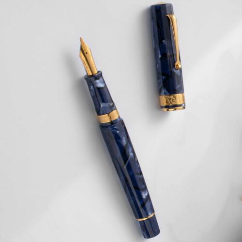 Omas-Paragon-Blue-Royale-gold-trim-fountain-pen-uncapped-nibsmith