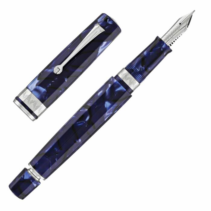 Omas-Paragon-Blue-Royale-silver-trim-fountain-pen-uncapped-nibsmith