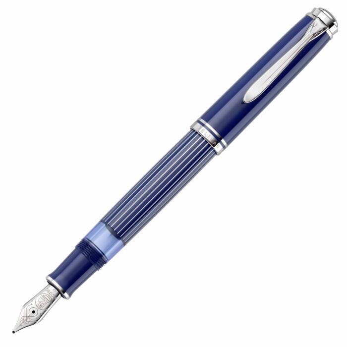 Pelikan-M815-Metal-Stripe-Blue-fountain-pen-posted-nibsmith