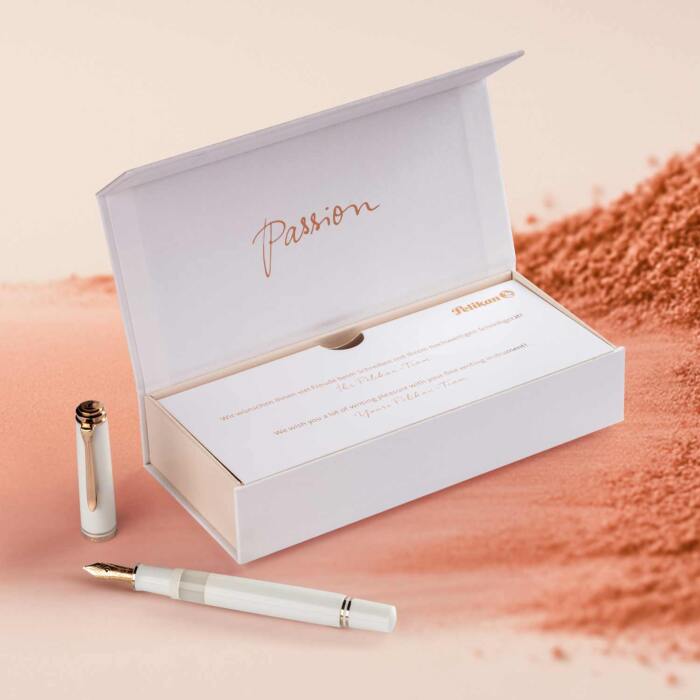 Pelikan-M600-white-and-rose-gold-fountain-pen-box-nibsmith