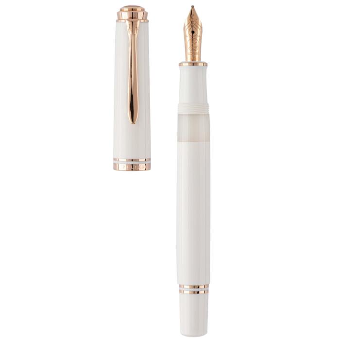Pelikan-M600-white-and-rose-gold-fountain-pen-uncapped-nibsmith-2
