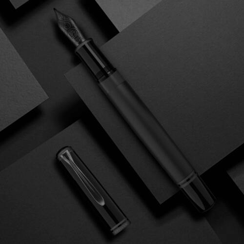 Pelikan-m809-black-matte-fountain-pen-uncapped-nibsmith